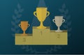 Trophy cups on a pedestal with Laurel wreath. Award icon vector Royalty Free Stock Photo