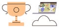 Trophy, Digital Planning Interface on Laptop, and Cloud Outline Representing Success and Innovation Royalty Free Stock Photo