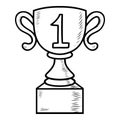 Trophy Doodle Hand Drawn Black and White Drawing Winner Trophy Champion Vector