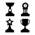 Trophy golden awards collection of four cups on white. Royalty Free Stock Photo