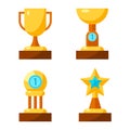 Trophy golden awards collection of four cups on white. Royalty Free Stock Photo