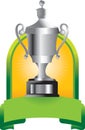 Trophy in green banner