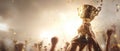 The Trophy held high in celebration of victory and achievement by enthusiastic fans. AI generated image Royalty Free Stock Photo