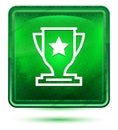 Trophy icon neon light green square button Royalty Free Stock Photo