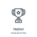 trophy icon vector from tab bar and settings collection. Thin line trophy outline icon vector illustration