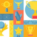 Trophy icons in colorful collage, vector illustration. Set of stickers and emblems in flat style. Sport competition