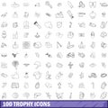 100 trophy icons set, outline style Royalty Free Stock Photo