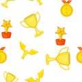 Trophy, medals and award pattern, cartoon style