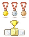 Trophy and medals vector cartoon