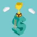 Trophy on money stairs. Design 3d isometric.