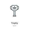 Trophy outline vector icon. Thin line black trophy icon, flat vector simple element illustration from editable sport concept