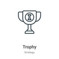 Trophy outline vector icon. Thin line black trophy icon, flat vector simple element illustration from editable strategy concept