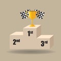 trophy with race flags on podium. Vector illustration decorative design Royalty Free Stock Photo