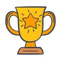 Trophy reward cup award medal honour winner winning achieve single isolated icon with doodle colorfull color style