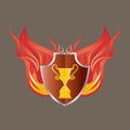 trophy shield with flames. Vector illustration decorative design