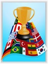 Trophy on world flags panel