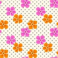 Tropic abstract flowers minimal seamless pattern on polka dots