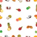 Tropic exotic fruits white seamless pattern