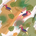 Tropic exotic multicolor pattern with birdsand tropical plants