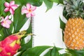 Tropic flat lay top view tropical botanic concept Royalty Free Stock Photo