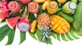 Tropic flat lay top view tropical colorful fruits Royalty Free Stock Photo