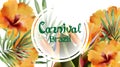 Tropic flowers exotic frame Vector watercolor. Brazil carnival festival design templates