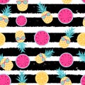 Tropic fruit Pineapple, watermelon and orange seamless pattern background design. Vector Illustration Royalty Free Stock Photo