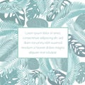 Tropic leaves background with frame for your text. Exotic banner template.
