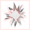 Tropic leaves pink grey black white abstract design explosion pieces. Exotic futuristic digital vector minimal design.