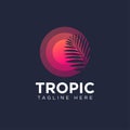 Tropic logo. Circle like sun and palm leaf. Resort and Spa emblem.