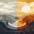 Contrasting Seasons: Surreal Landscape Vector Illustration