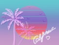 Tropic sunset california poster Vector. Colorful vintage decor symbols Royalty Free Stock Photo