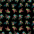 Tropica Decor-Flowers in Bloom seamless repeat pattern background in pink,green,yellow,blue,orange and black