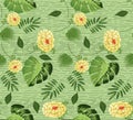 Tropica flower and palm leaves pattern