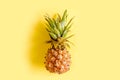 Tropical abstract background, pattern with coconut and pineapple, on yellow background. Summer concept. Flat lay, top Royalty Free Stock Photo