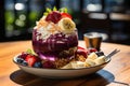 Tropical Acai Bowl and refreshing drink in lush scenario., generative IA Royalty Free Stock Photo