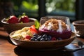 Tropical Acai Bowl and refreshing drink in lush scenario., generative IA Royalty Free Stock Photo