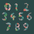 Tropical Alphabet San-serif font typographic design summer with plants foliage concept,creative watercolor vector illustration