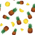 Tropical ananas pineapple fruit seamless pattern white background. Vector illustration Royalty Free Stock Photo