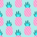 Tropical ananas pineapple fruit seamless pattern on white background. Vector illustration for textile print, wallpaper, fashion Royalty Free Stock Photo