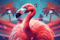 tropical animal hipster sunglasses bird pink feather flamingo party summer. Generative AI.