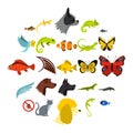 Tropical animals icons set, flat style Royalty Free Stock Photo