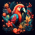 Tropical animals set in flat style design Jungle birds, mammals and predators  Made With Generative AI illustration Royalty Free Stock Photo