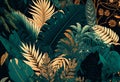 Tropical art nouveu, art deco leaf print design. Generative ai