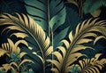 Tropical art nouveu, art deco leaf print design. Generative ai