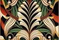 Tropical art nouveu, art deco leaf print design. Generative ai