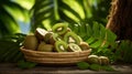 Tropical atmosphere with a basket of sliced kiwis