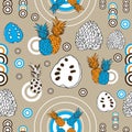 Tropical Avangard-Fruit Delight. Seamless Repeat Pattern Background in Orange White and Brown .