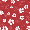 Tropical background with hibiscus flowers. Seamless hawaiian pattern. Royalty Free Stock Photo