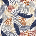 Tropical background with palm leaves. Seamless floral pattern. S